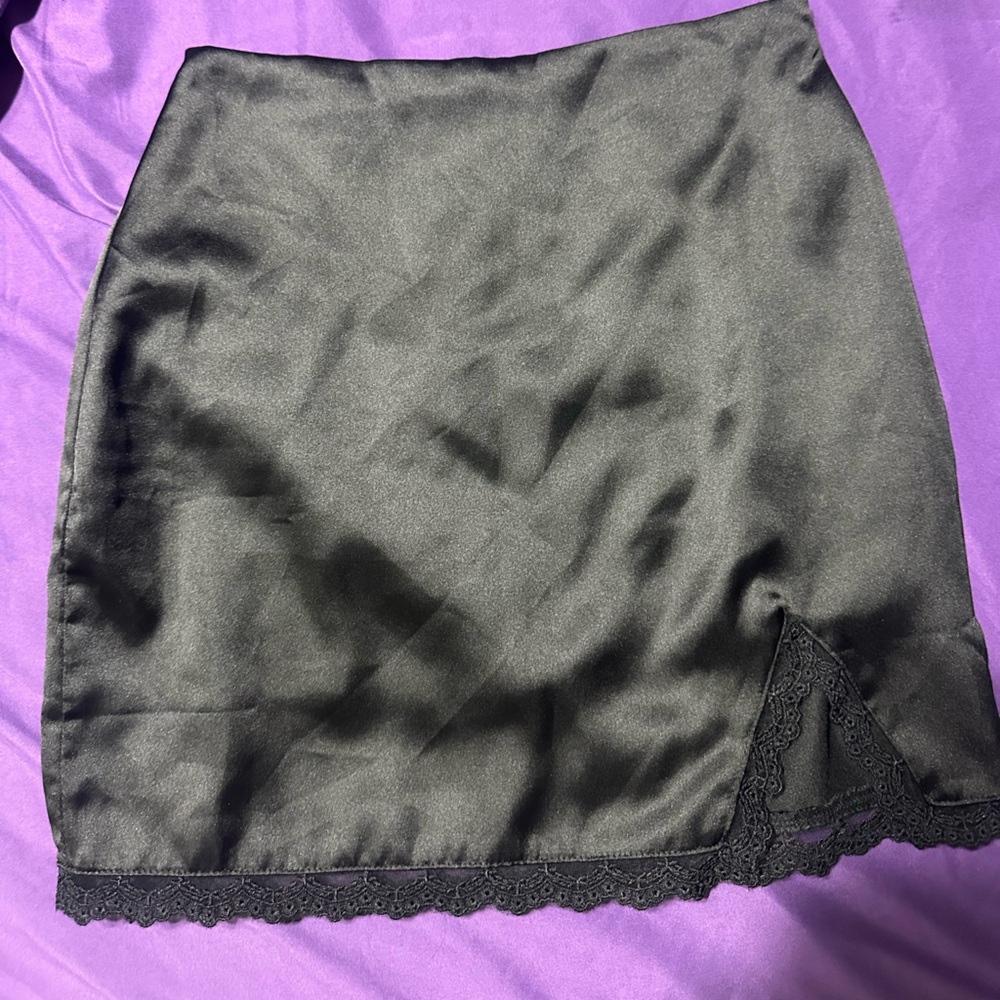 Adika Black Satin Lace-Trim Chemise skirt
